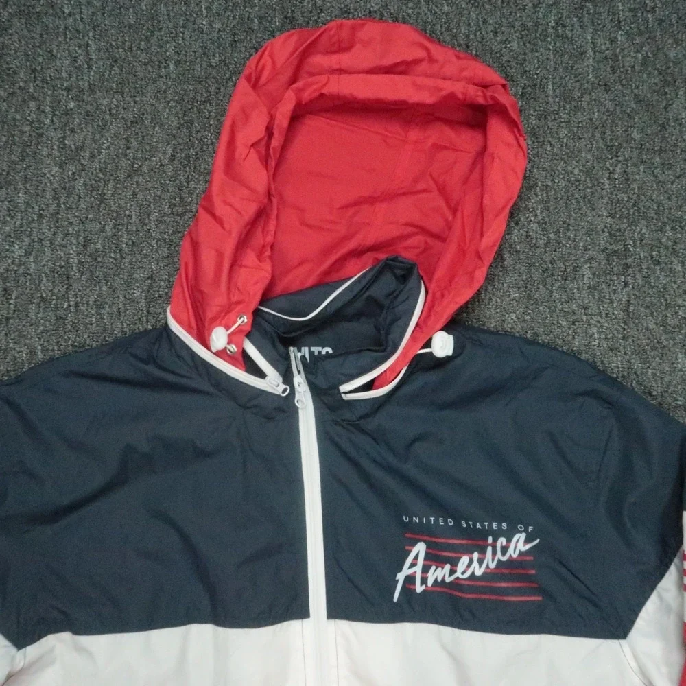 RSVLTS Jacket Mens‎ XL Red Blue Hooded Full Zip Windbreaker Colorblock USA